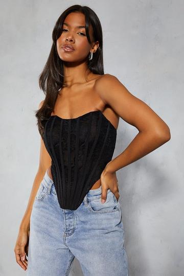 Black Lace Boned Dip Hem Corset Top