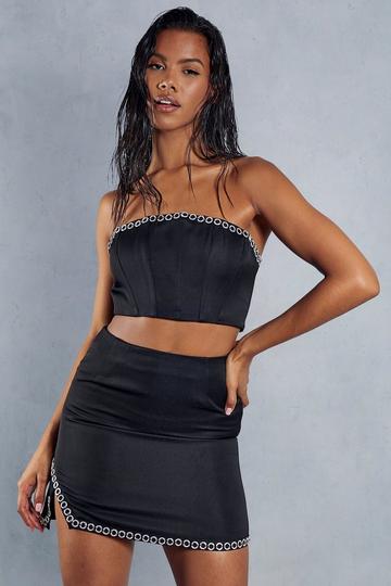 Diamante Trim Boned Bandeau Corset Top black