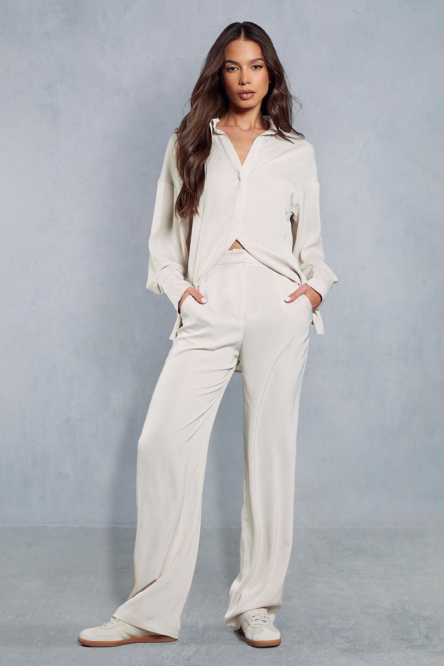 Oyster Satin High Waisted Straight Leg Trouser image number 1