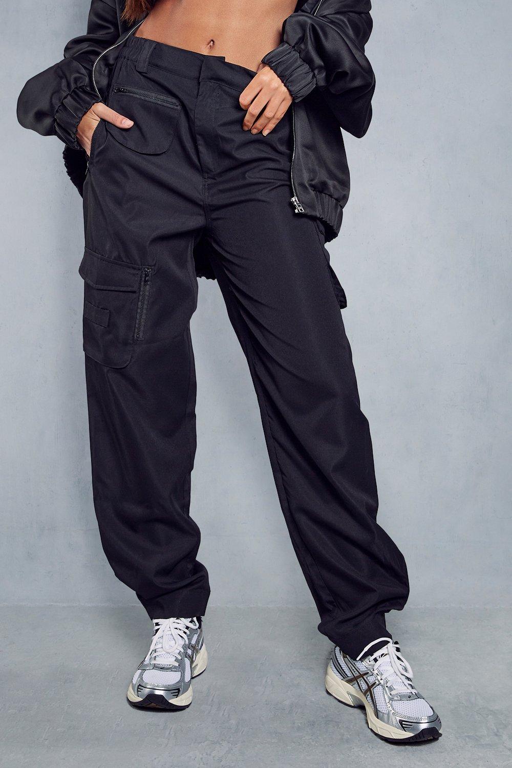 Black multi pocket cargo pants sale