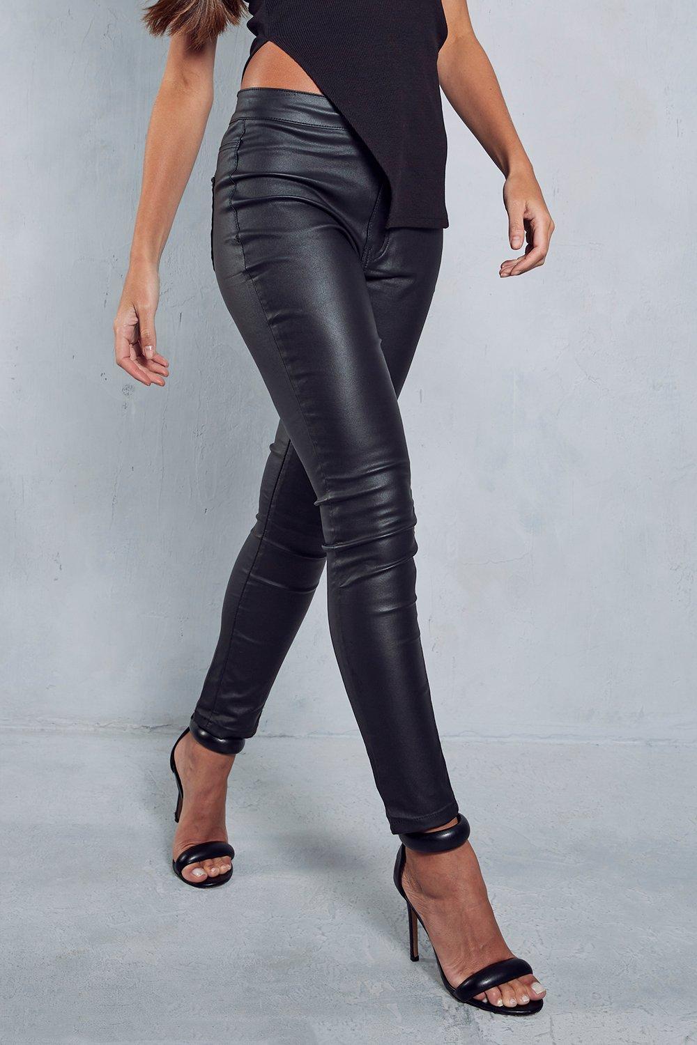 Buy Boohoo Coated High Waisted Denim Jeggings In Black