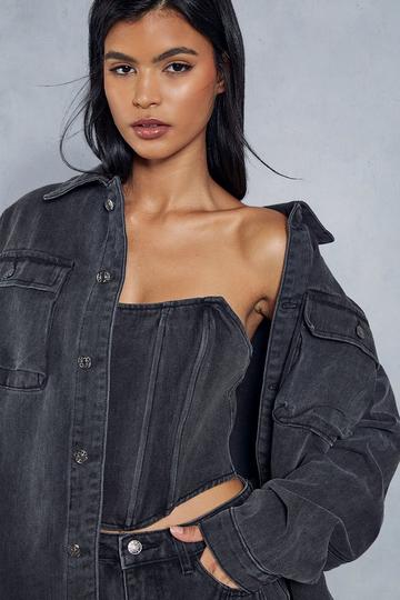 Denim Cropped Corset Top washed black