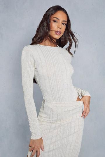 Ribbed Marl Long Sleeve Bodysuit stone