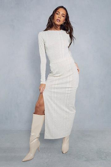 Ribbed Marl Split Side Maxi Skirt stone