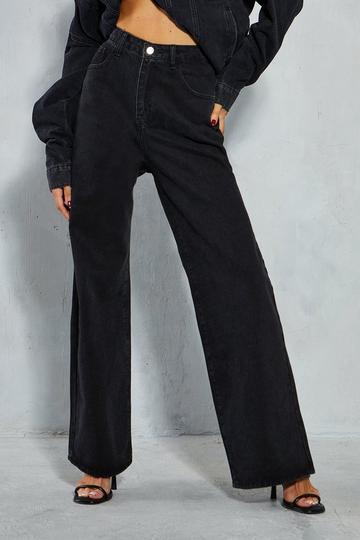 Denim High Waisted Wide Leg Jean washed black