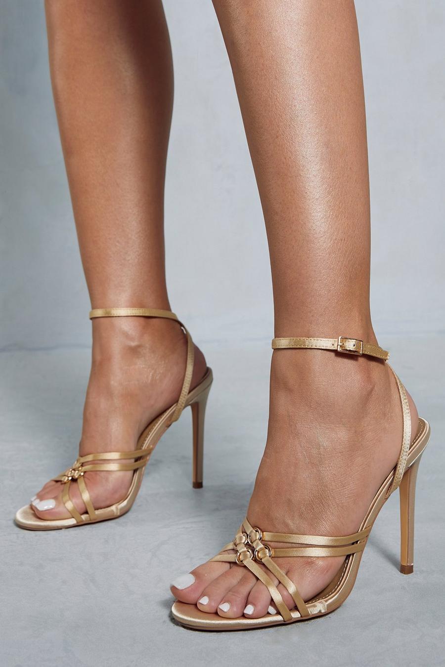 Gold Satin Weave Detail Heels image number 1