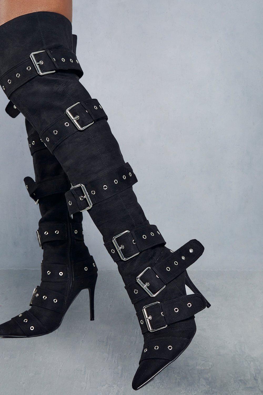 Over the sale knee buckle boots