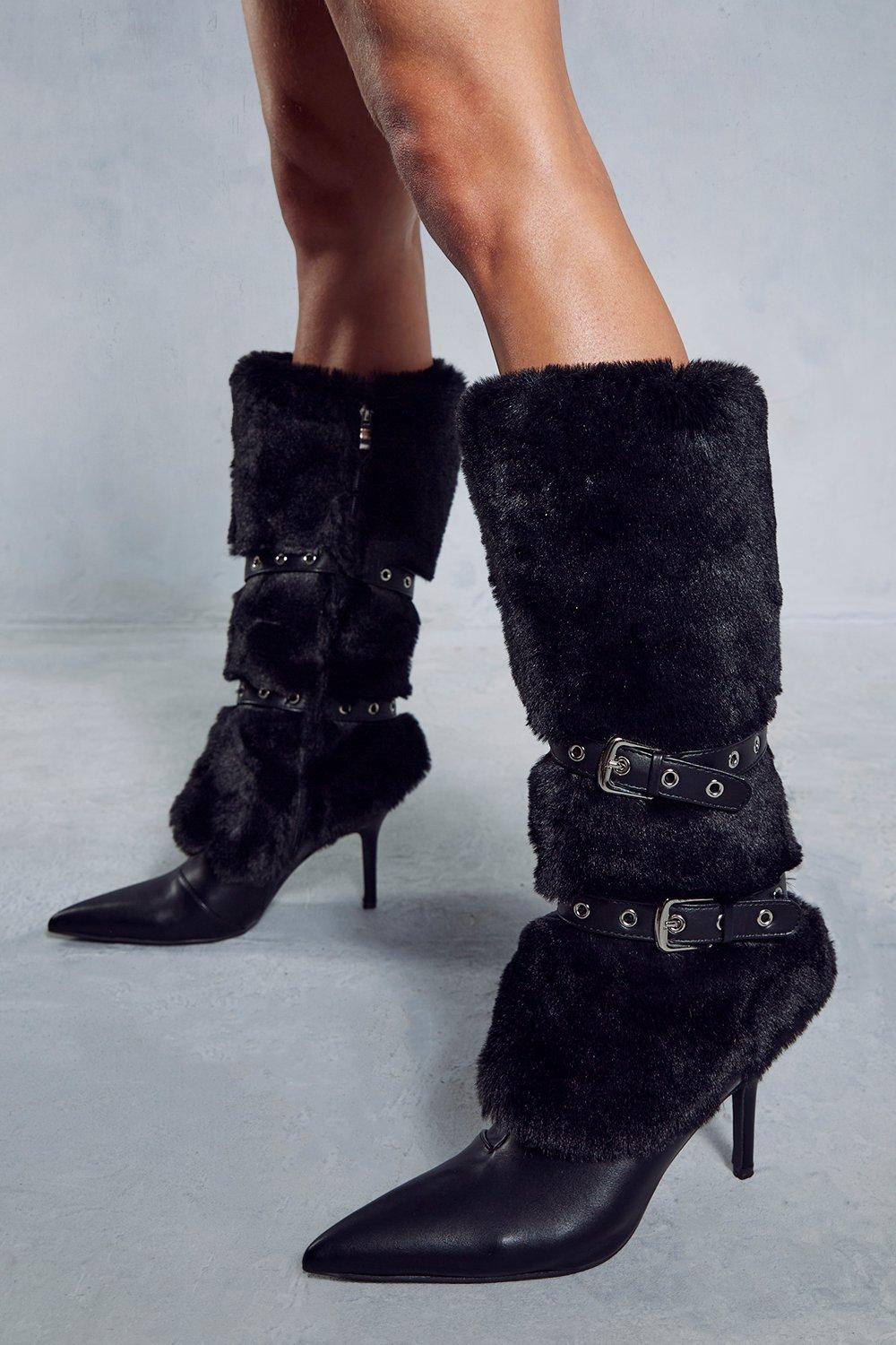 Faux fur 2024 thigh high boots