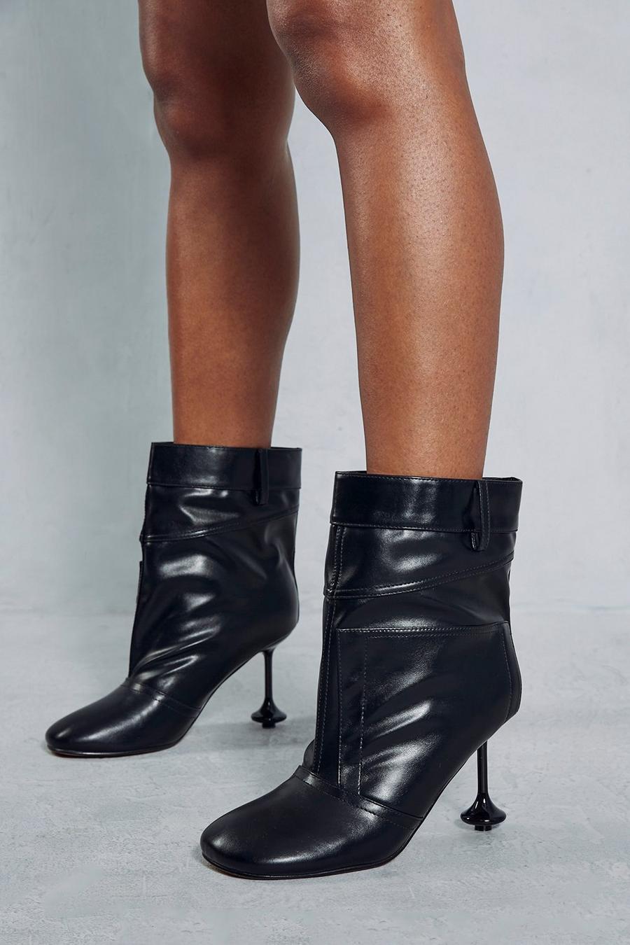 Black Leather Look Jean Ankle Boots image number 1