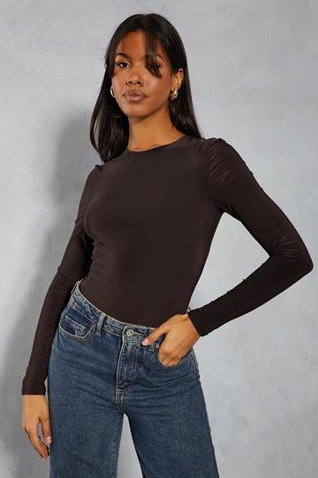 Super Soft Double Layer Long Sleeve Bodysuit chocolate