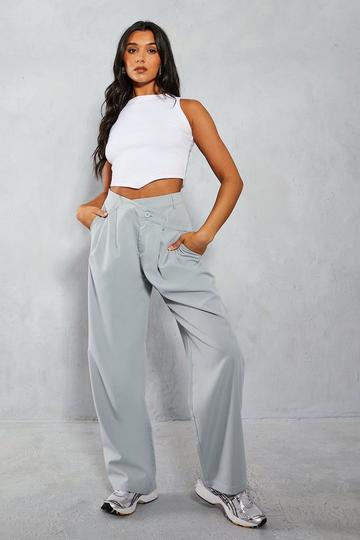 Grey Drop Waist Band Wide Leg Trousers