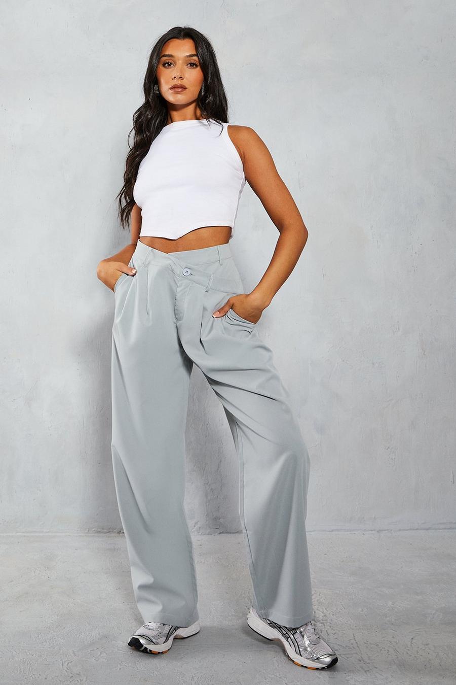 Light grey Drop Waist Band Wide Leg Trousers image number 1