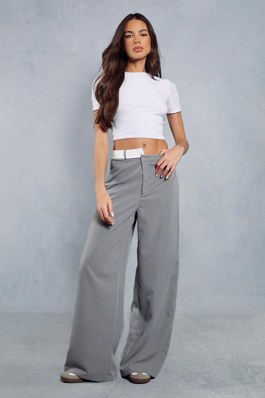 Charcoal Contrast Band Drop Waist Band Trousers  image number 1