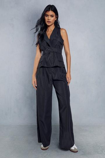 Utility Strap Detail Woven Wide Leg Jumpsuit black