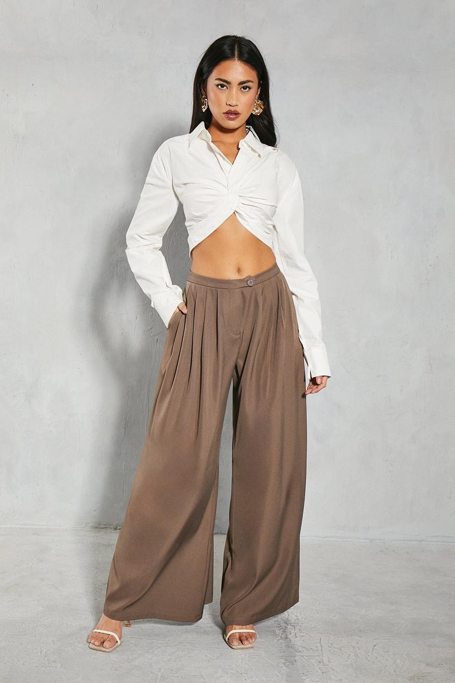Chocolate Tailored Mid Rise Oversized Wide Leg Trousers  image number 1