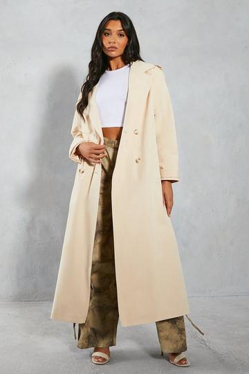 Stone Beige Oversized Woven Boxy Trench Coat