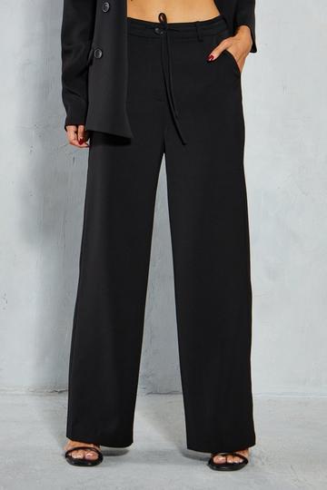 Tailored Drawstring Waist Straight Leg Trousers black