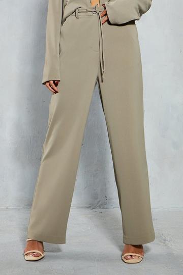 Green Tailored Drawstring Waist Straight Leg Trousers