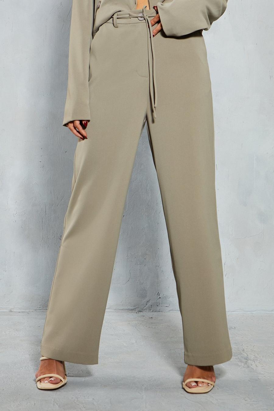 Green Tailored Drawstring Waist Straight Leg Trousers  image number 1