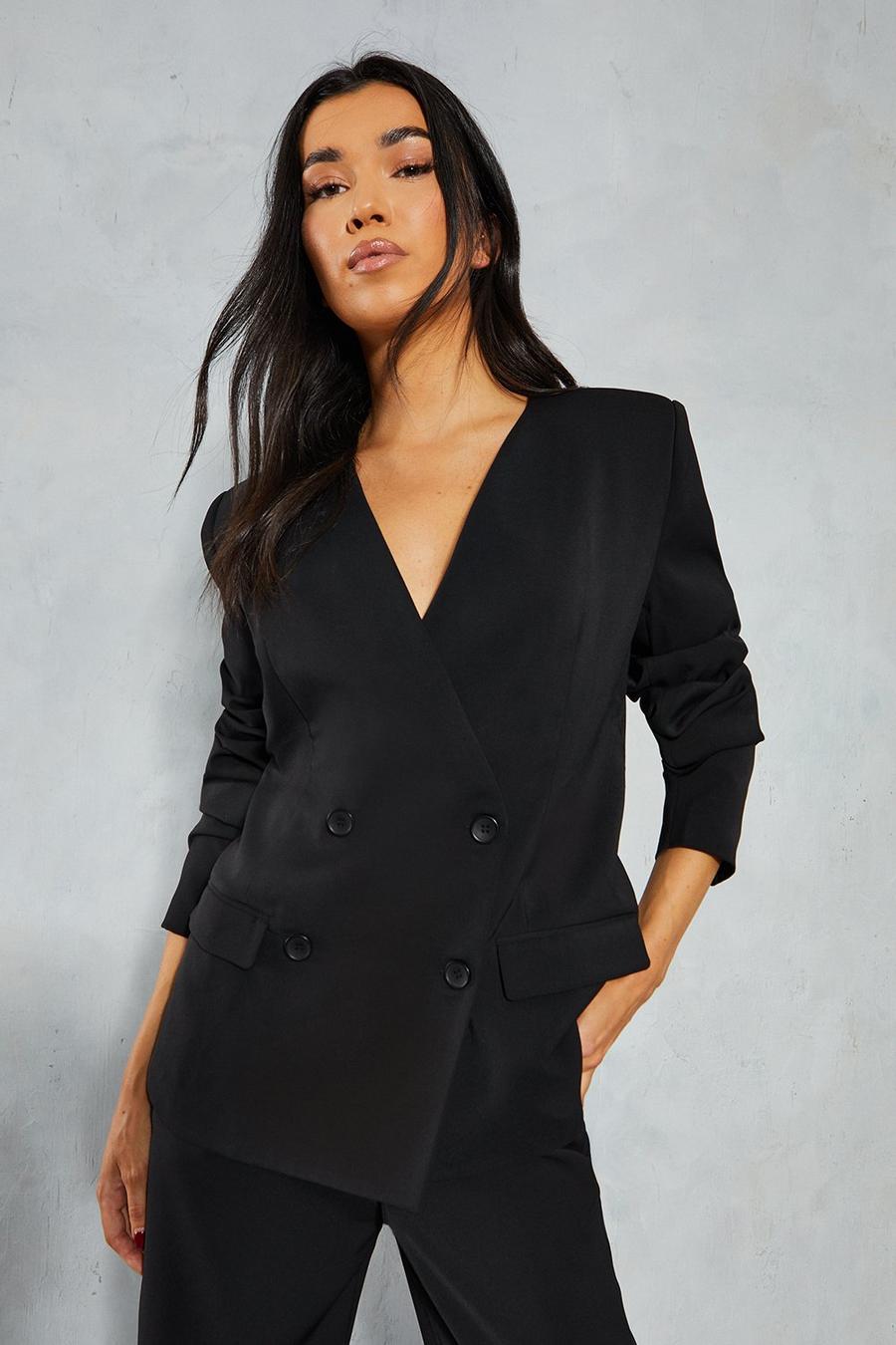 Black Tailored Double Breasted Boxy Blazer 