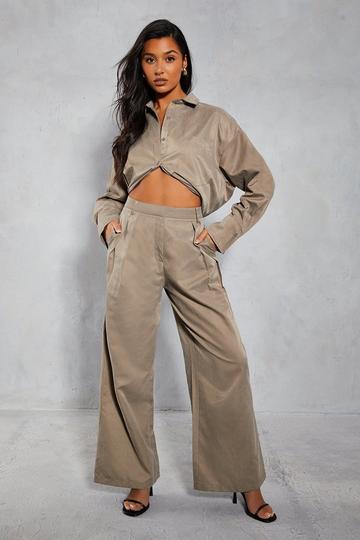 Sand Blasted Pleated Wide Leg Trouser khaki