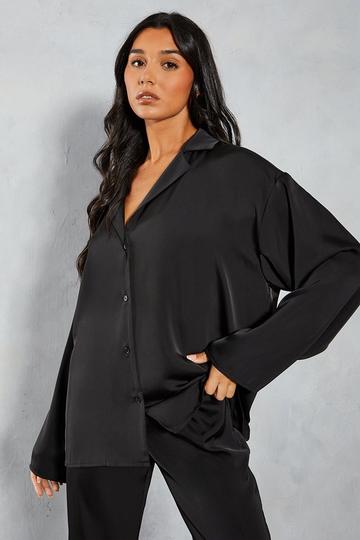 Black Satin Revere Collar Oversized Shirt