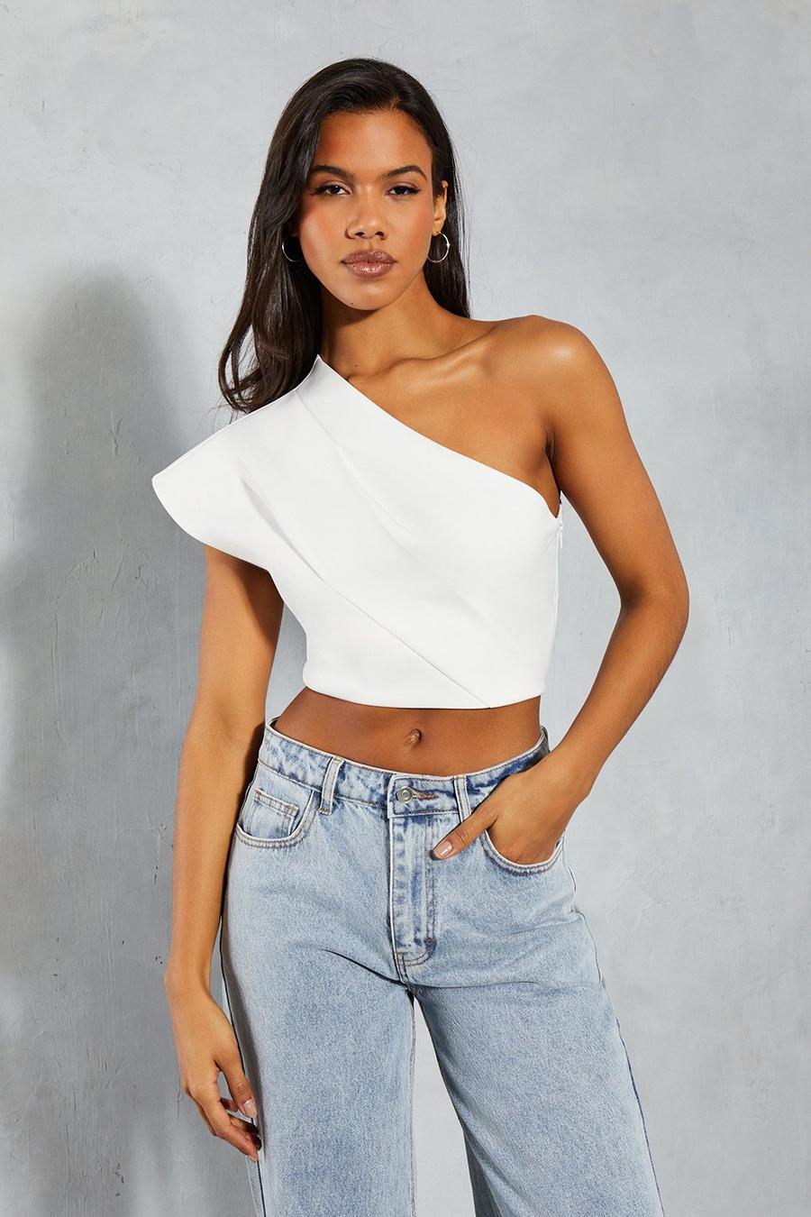 White One Shoulder Structured Asymmetric Top 