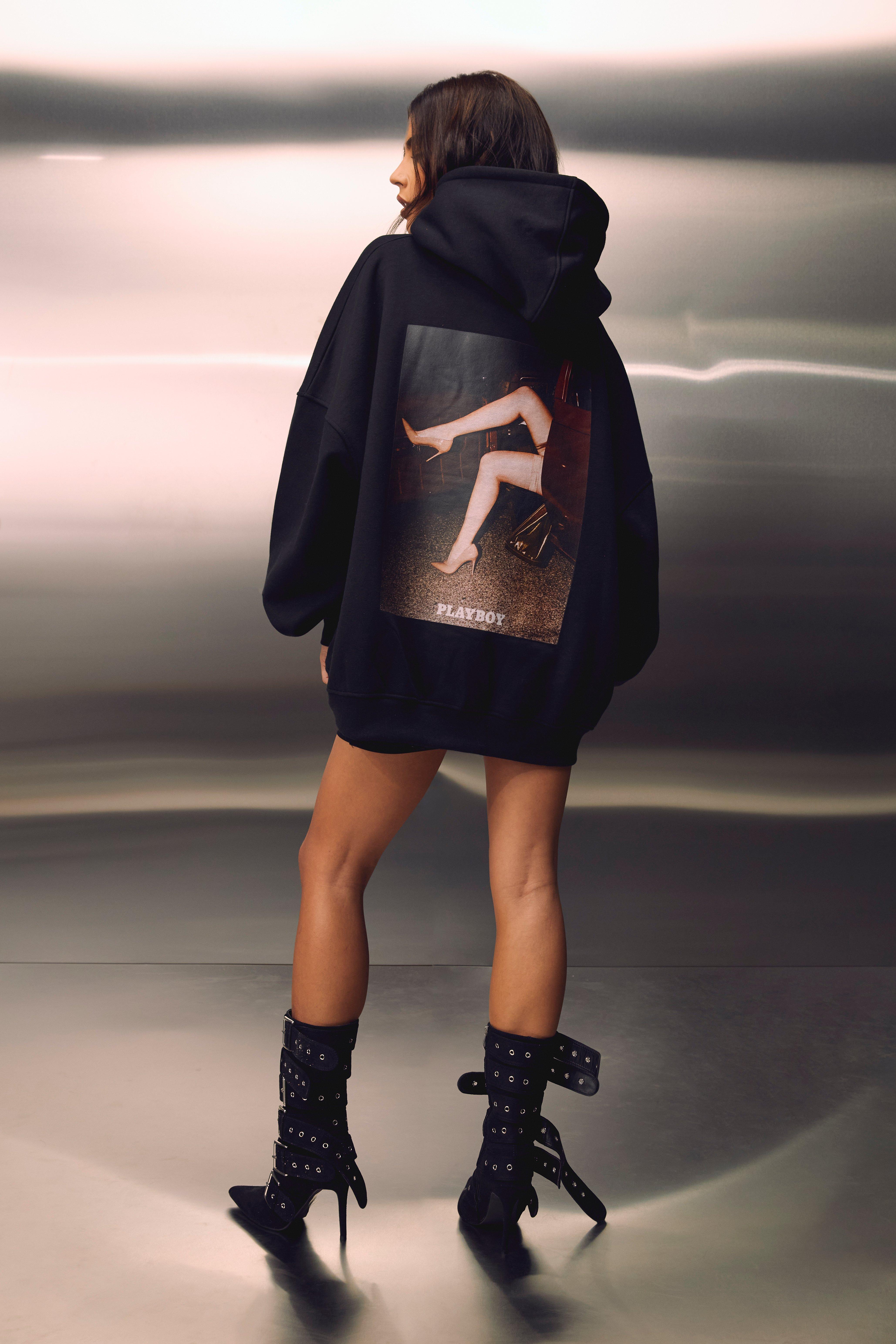 Playboy Scripted Magazine Print Back Oversized Hoodie Dress