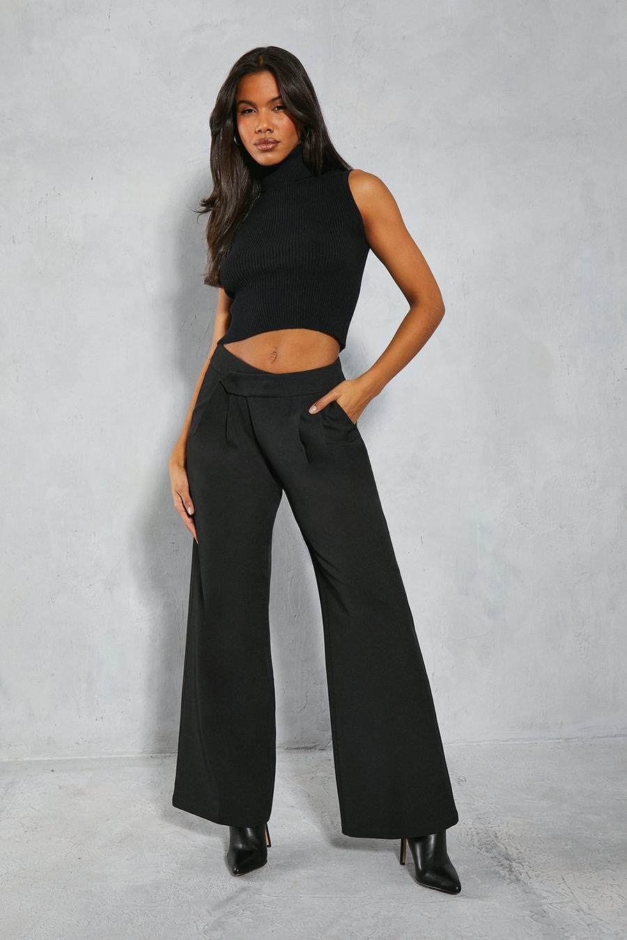 Black Tailored Drop Waist Wide Leg Trousers image number 1