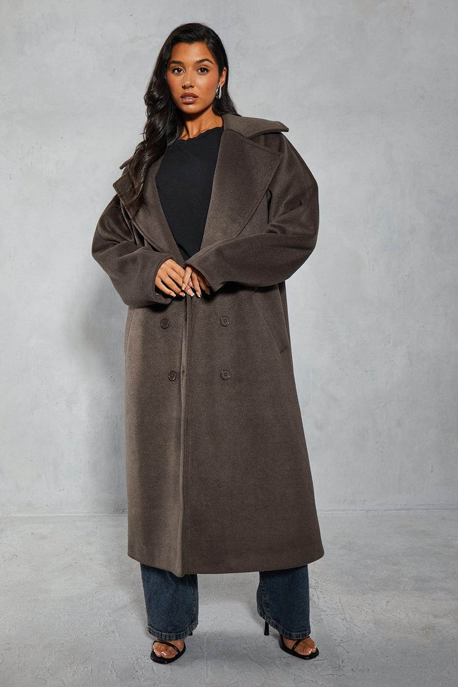 Grey Oversized Wool Look Coat  image number 1