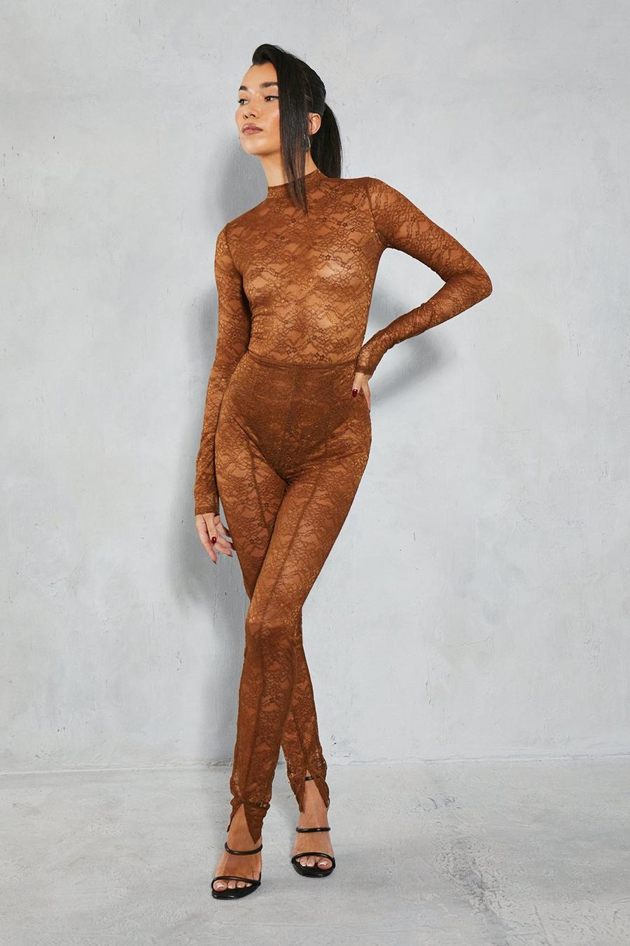 Chocolate Lace Long Sleeve Bodysuit image number 1