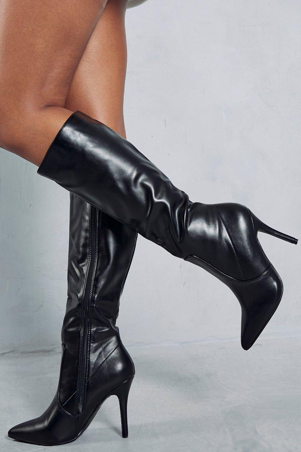 Leather look thigh hot sale high boots