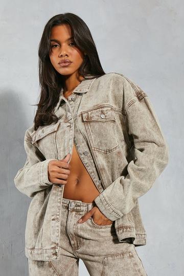 Denim Acid Wash Oversized Jacket chocolate