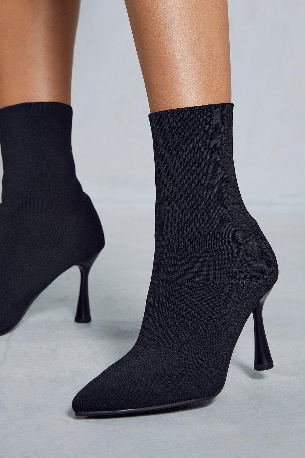 Black pointed heeled top ankle boots