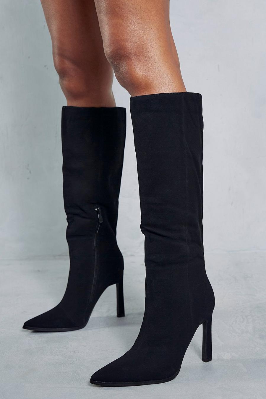 Black Faux Suede Knee High Boots image number 1