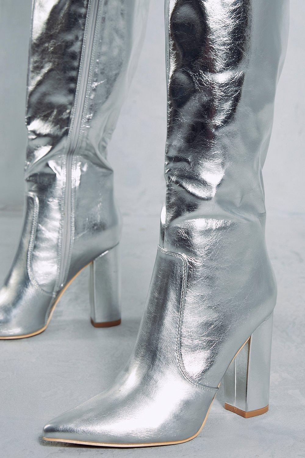 Silver boots hot sale knee high