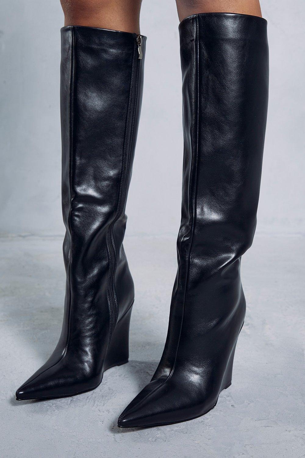 Knee high wedge on sale boots