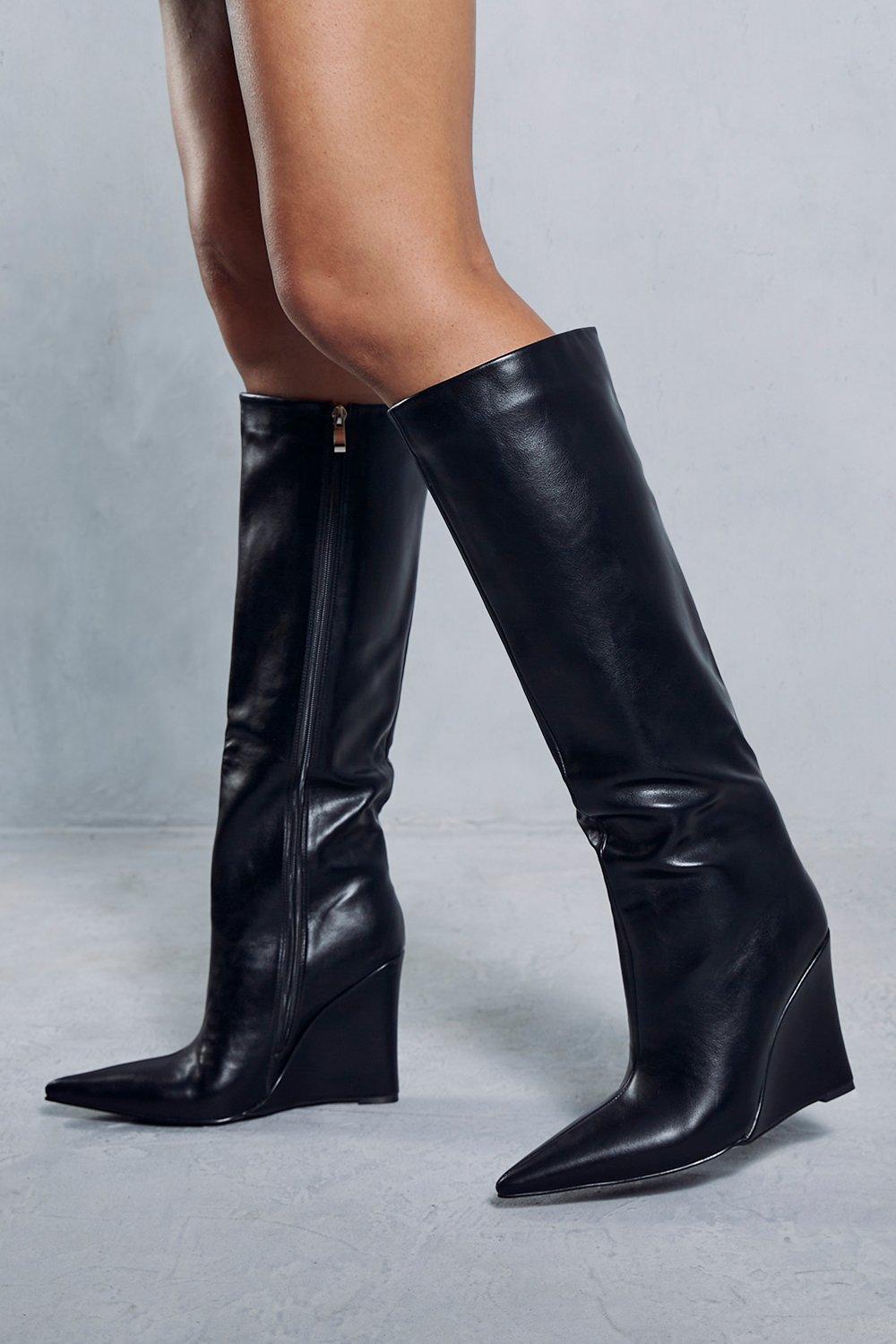 Black leather hotsell wedge boots