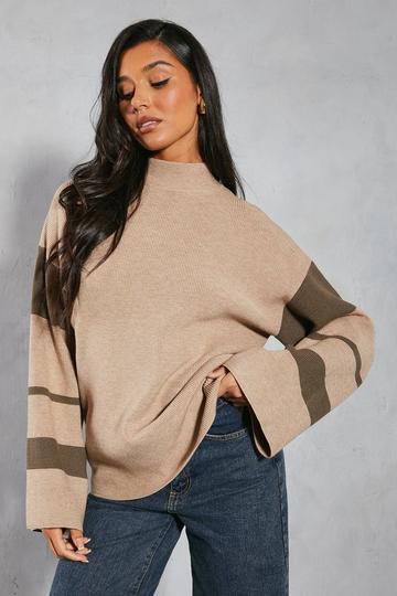 Premium Oversized Soft Knit Stripe Detail Jumper khaki