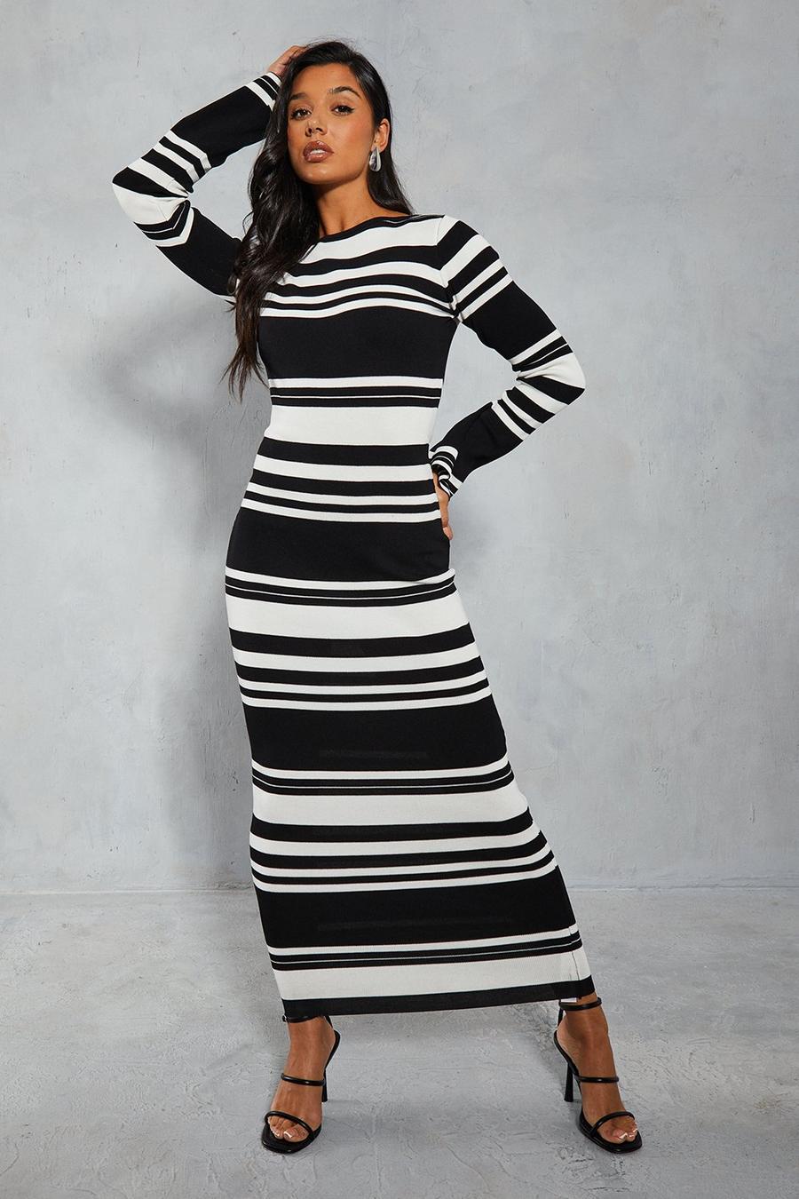 Black Premium Knitted Stripe Maxi Dress