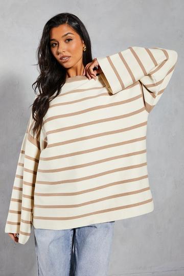 Premium Oversized Knitted Stripe Jumper stone