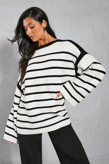 Premium Oversized Knitted Stripe Jumper white