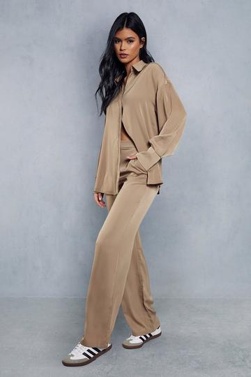 Satin High Waisted Straight Leg Trouser mocha