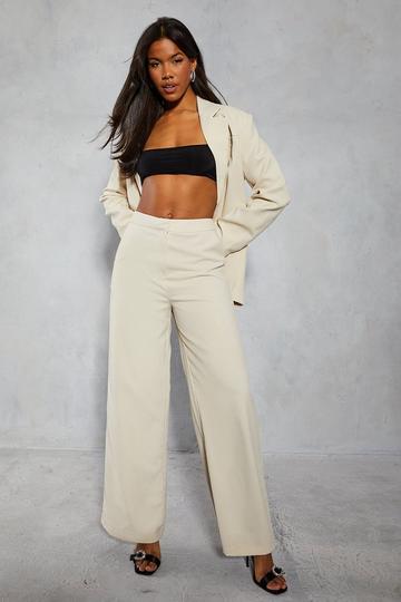 Stone Beige Tailored Wide Leg Trousers