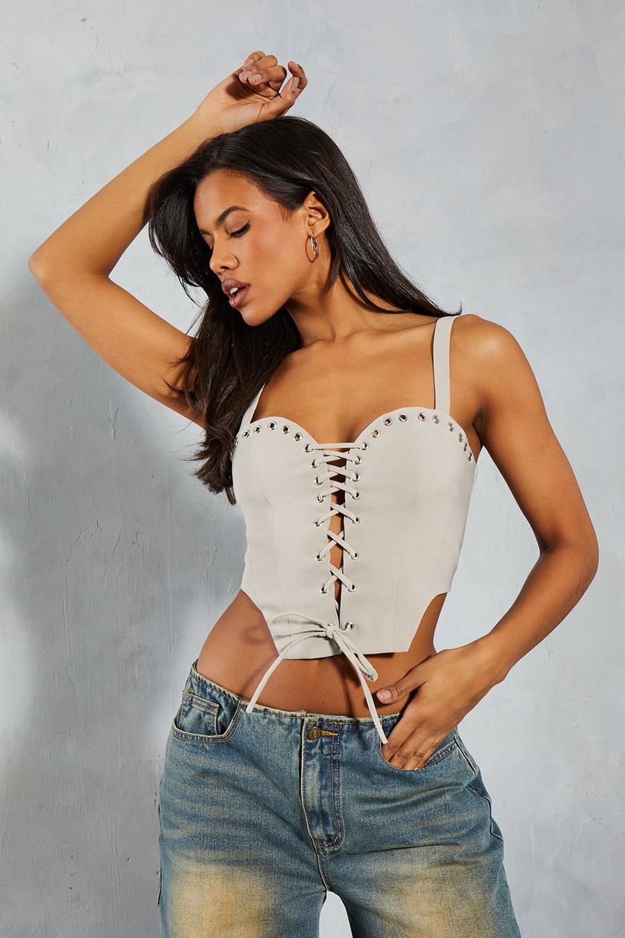 Stone Eyelet Lace Up Corset Top image number 1