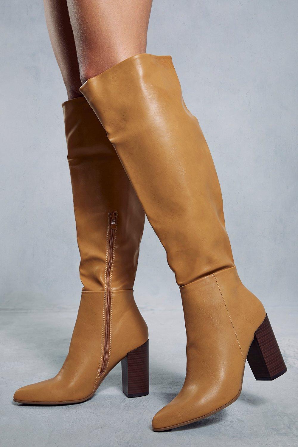 Tan leather hot sale knee boots uk