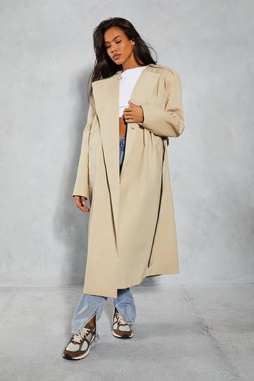 Pleated Structured Shoulder Trench Coat stone