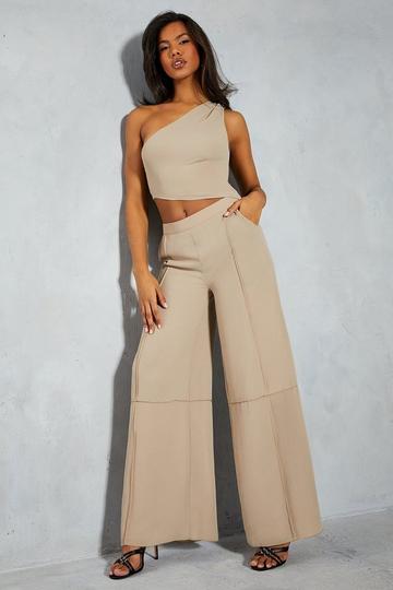 Chiffon Seam Detail Wide Leg Trouser stone