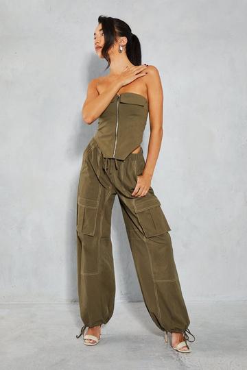 Contrast Stitch Utility Cargo Trouser khaki