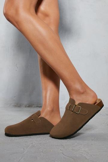 Faux Suede Buckle Clogs taupe